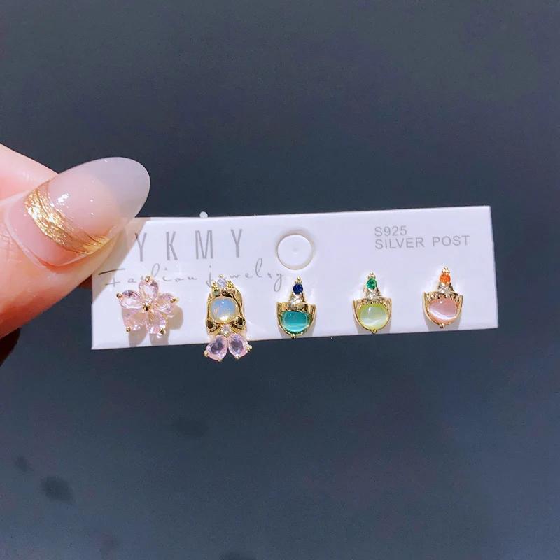 Boucles d'oreilles mixtes en cristal de Zircon coloré, 5 pièces/ensemble, conte de fées, pour femmes