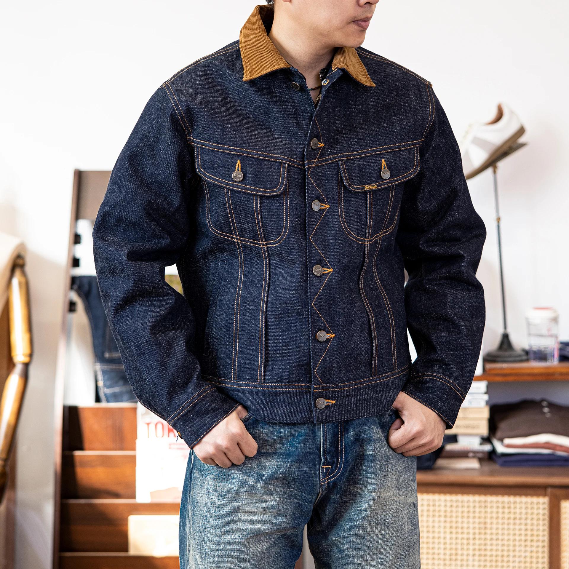 LE-0003 Grande Taille 18oz Haute Qualité Coton Denim Veste Casual mn Non Lavé Storm1958 Manteau
