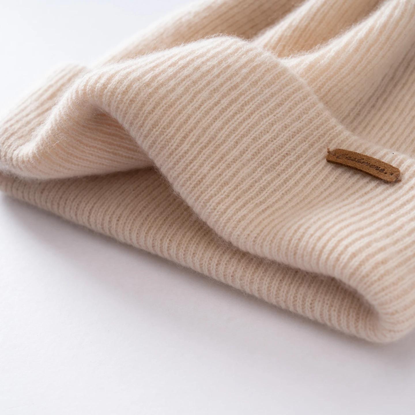 Bonnet tricoté en cachemire 100% de haute qualité pour hommes/femmes, couleur unie, chaud et décontr