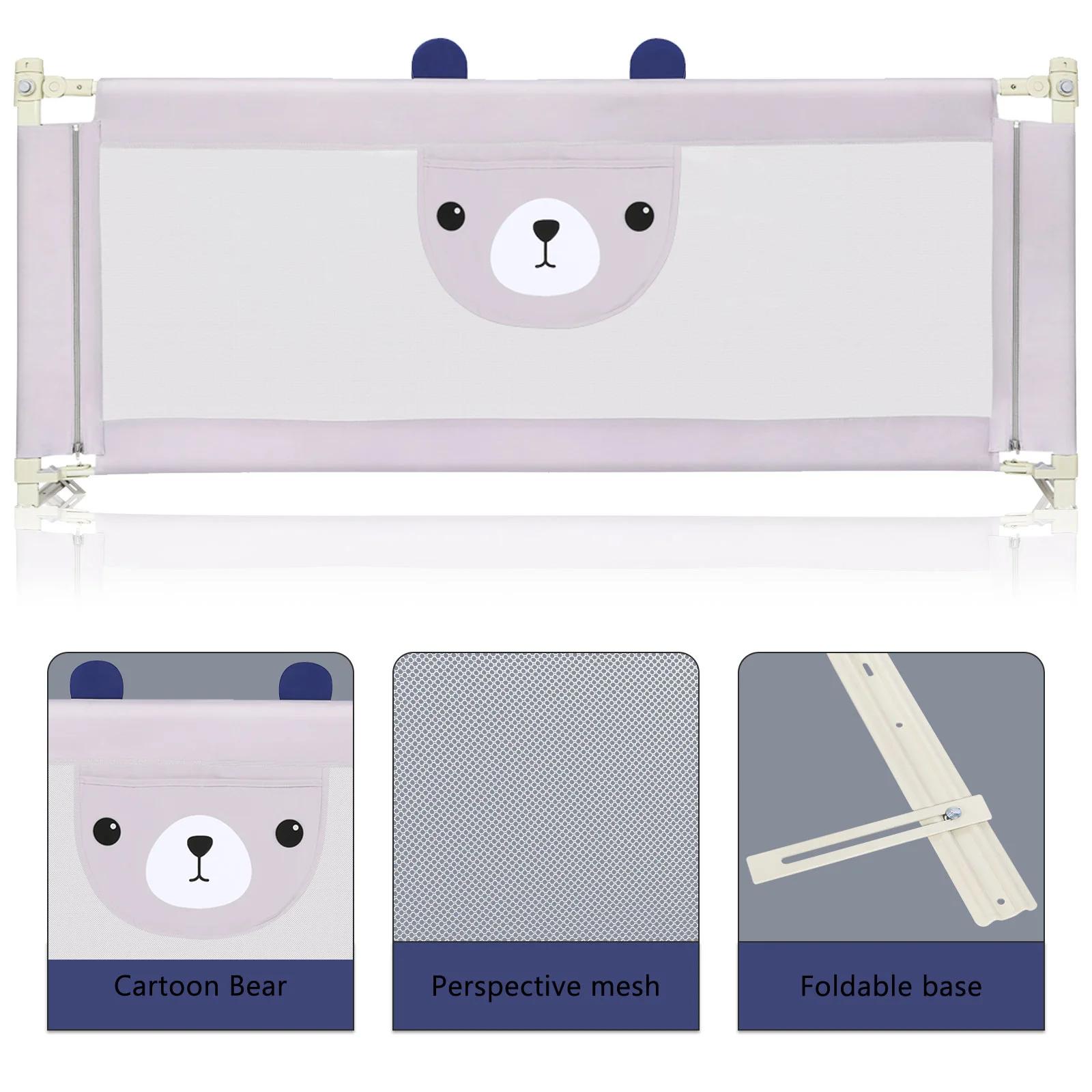 Barrière de Lit Bébé, Réglable 30 Niveaux, Cadre Métallique Anti-Chute, Tissu Respirant Gris Clair a