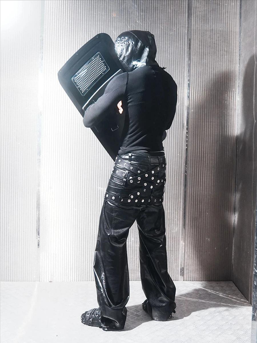 Mauroicardi automne longue multi-tailles brillant noir Pu cuir torsadé ceinturé pantalon hommes de l