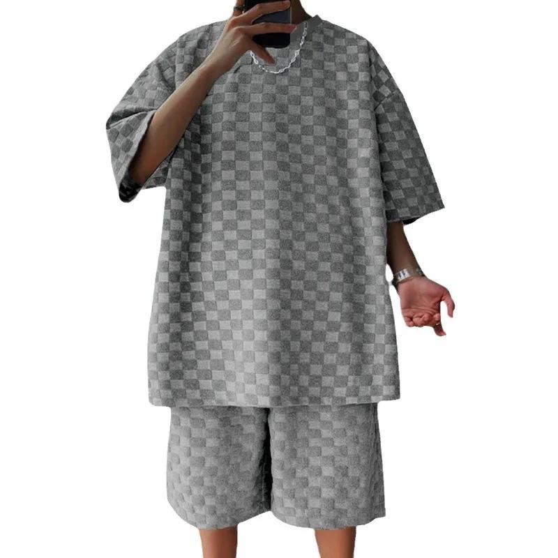 Ensemble échiquier à carreaux pour hommes, sports et loisirs, été, européen et américain, respirant,