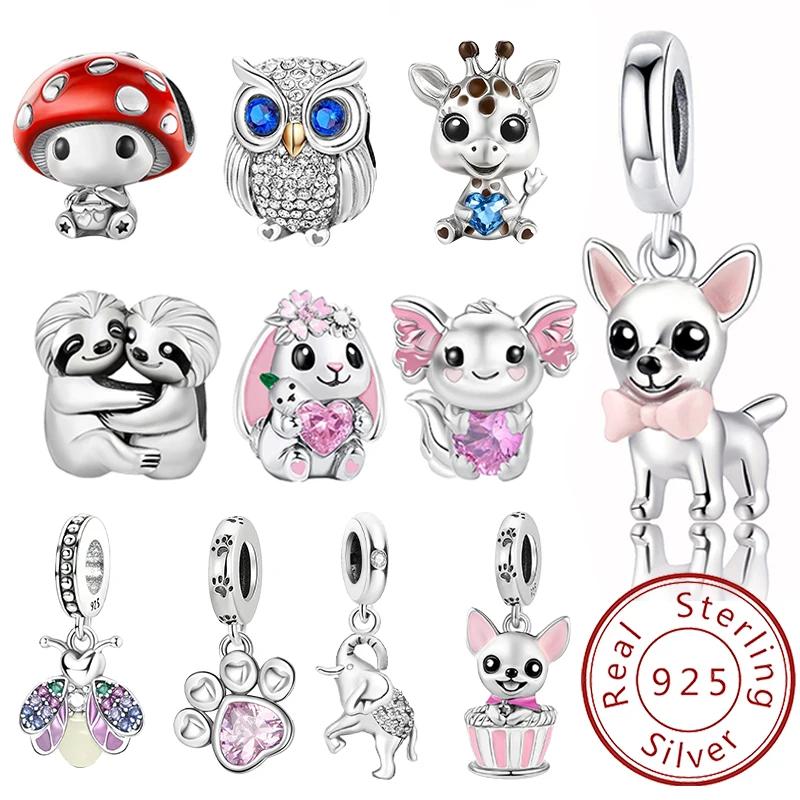 925 argent Sterling Animal haltère mignon rose chien breloques perles ajustement Bracelet à bricoler