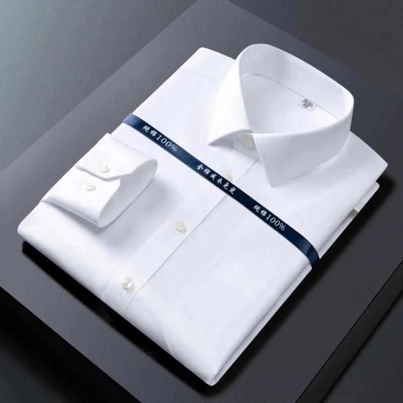 Haute qualité 100% coton hommes robe à manches longues chemise nouveau solide mâle grande taille cou