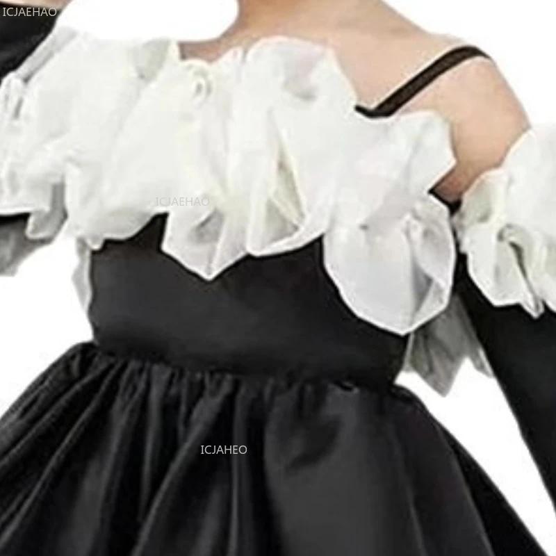 Robe bouffante à manches longues pour filles, robe de princesse noire à bretelles Spaghetti, Costume