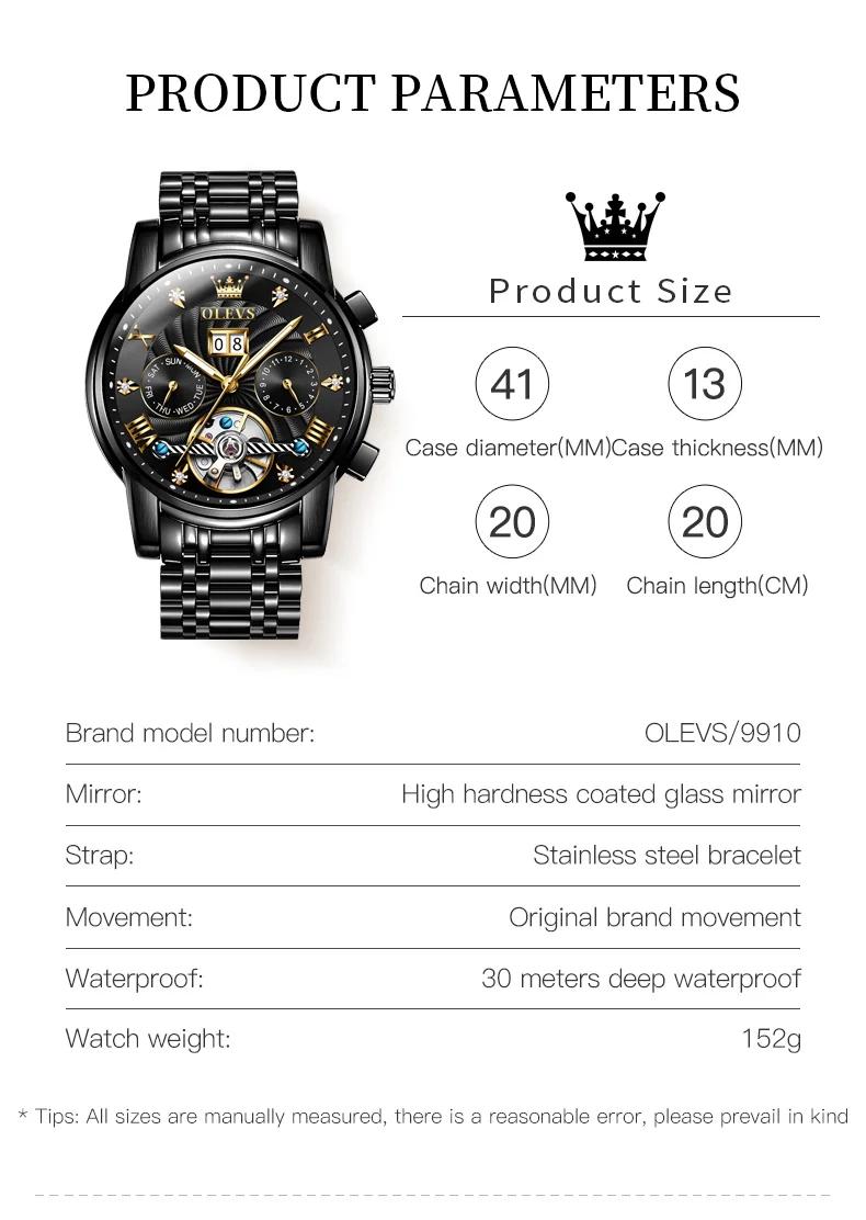 OLEVS classique hommes montres Tourbillon multi-fonction entièrement automatique hommes montre haut
