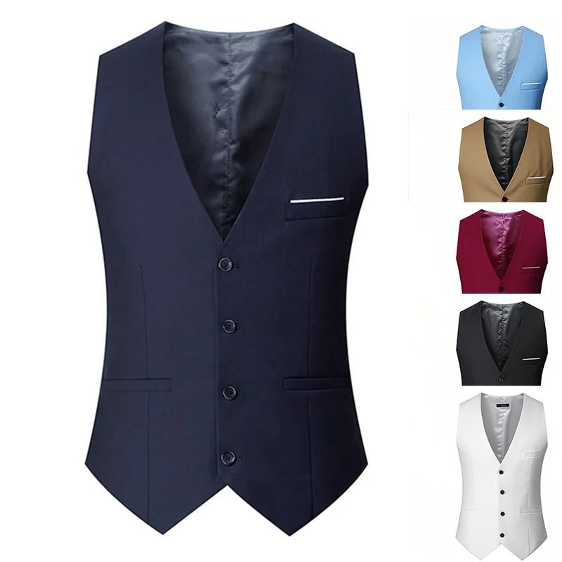 M-7XL printemps/été homme costume gilet sans manches gilet avec taille réglable simple boutonnage co