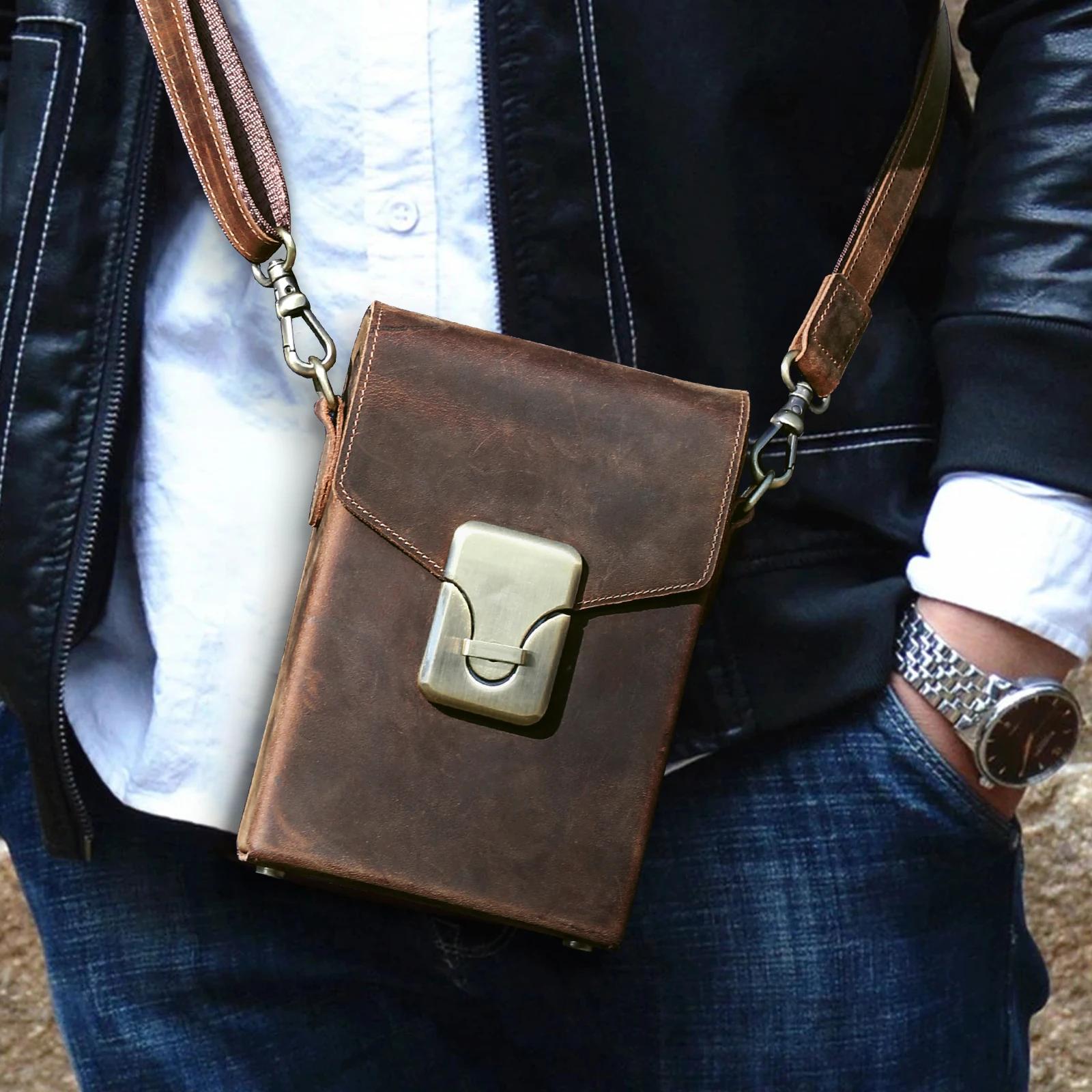 Fissuract's Name-Sac à Bandoulière en Cuir de Cheval pour Homme, Sacs à Main Décontractés avec Poudr
