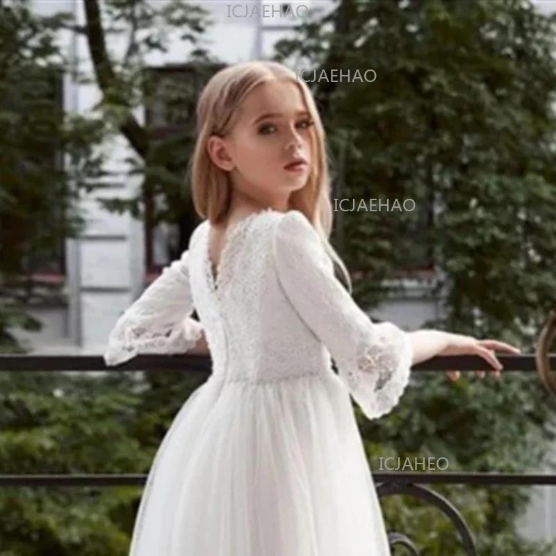 Nouvelle Robe Longue Princesse en Dentelle Blanche 2026 pour Enfants – Tenue Élégante pour Anniversa
