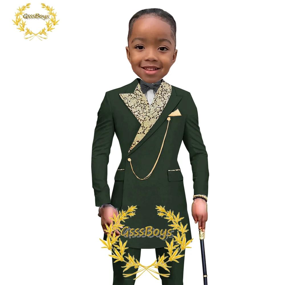 Veste et pantalon de style africain pour garçons, blazer long imbibé pour enfants, smoking de fête d