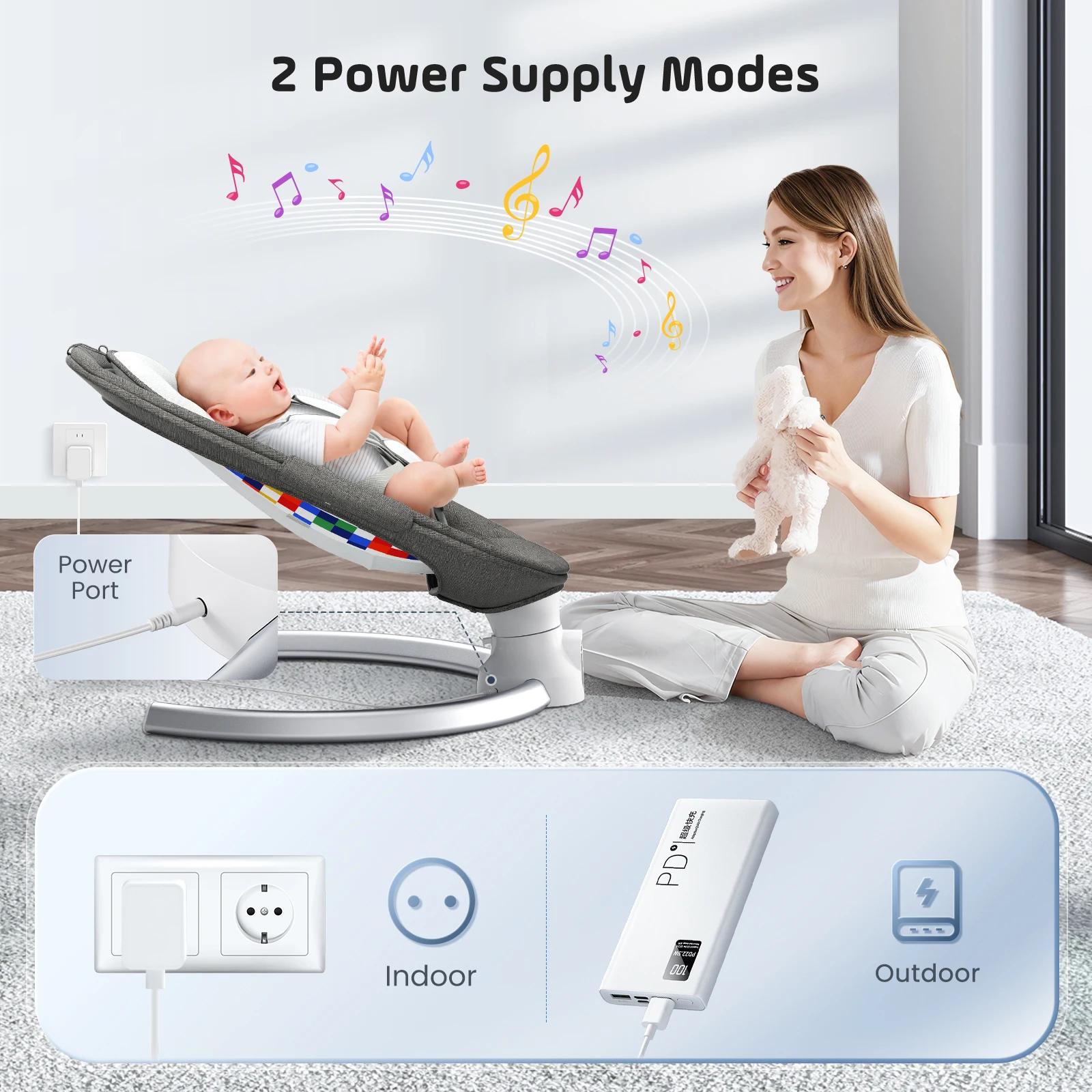 Balançoire bébé, chaise bébé électrique 5 vitesses avec minuterie et 14 musique, chaise bébé électri