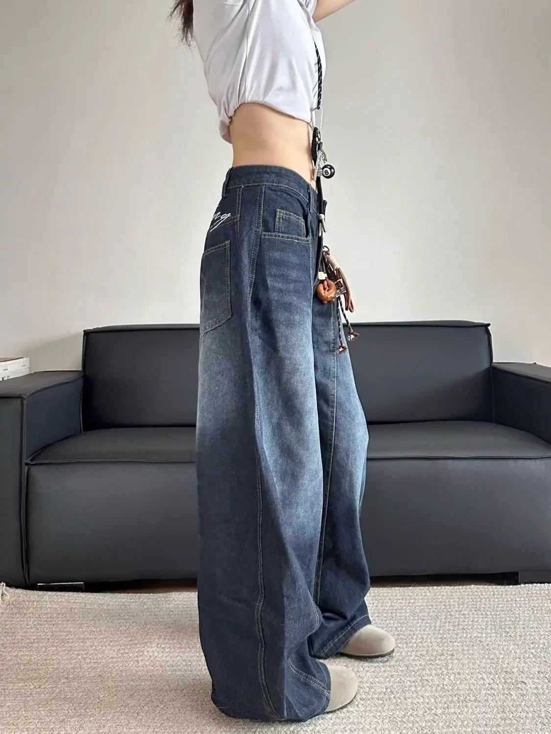 Jean Patchwork brodé pour femmes, élégant, Chic, Vintage, drapé délavé, Denim, droit, coupe ample, a