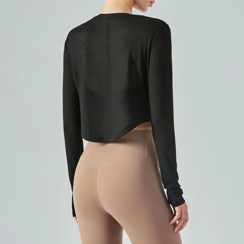 T-shirt à manches longues et col en v pour femme, vêtement Simple et Simple, résistant au soleil