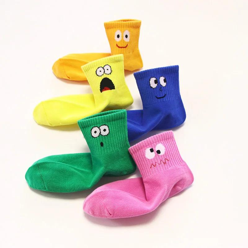 5 paires de chaussettes pour enfants, mignonnes et amusantes, motif d'émoticônes, confortables et re