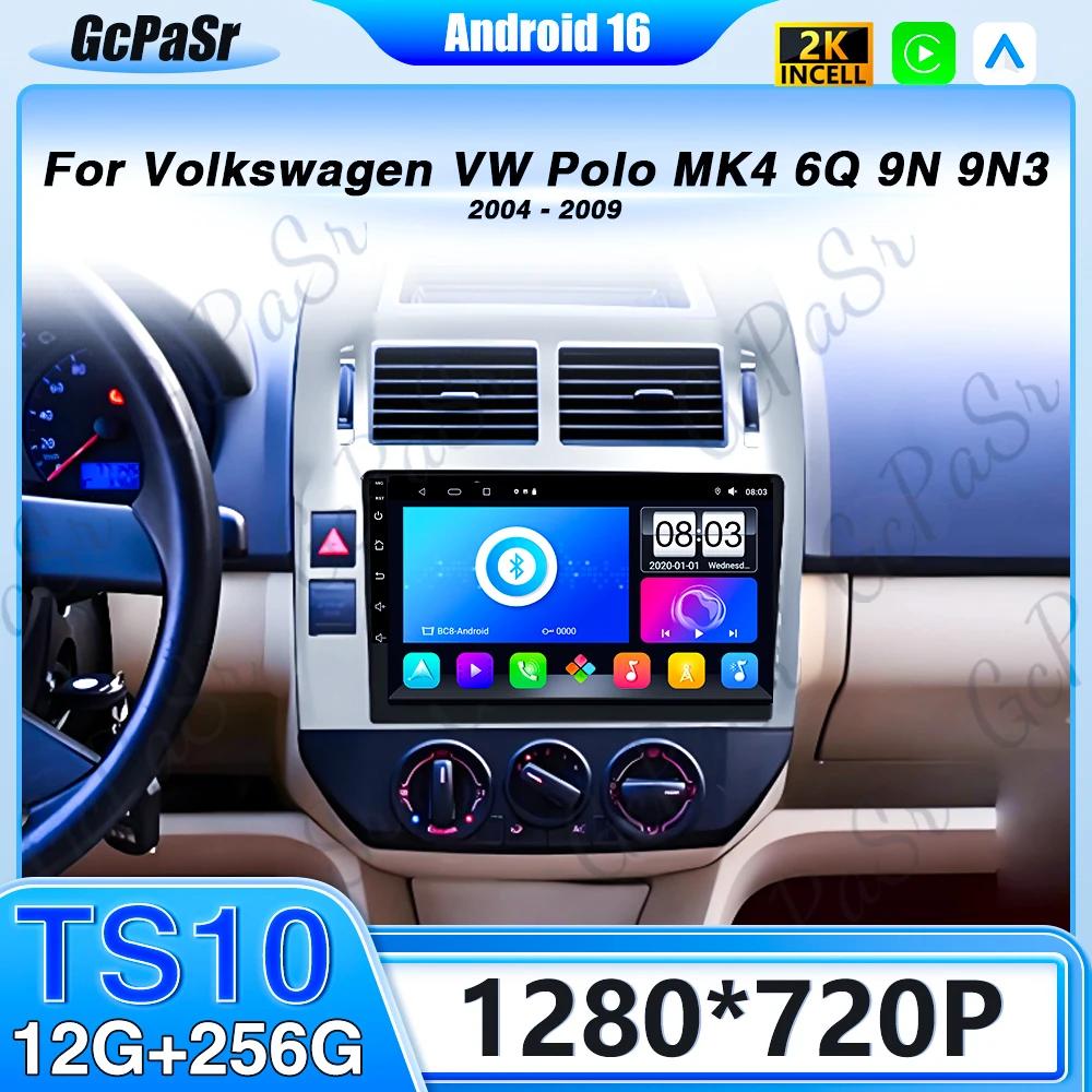 Autoradio Android 16 pour Volkswagen VW Polo MK4 6Q 9N 9N3 2004-2009 Lecteur multimédia Stéréo auto