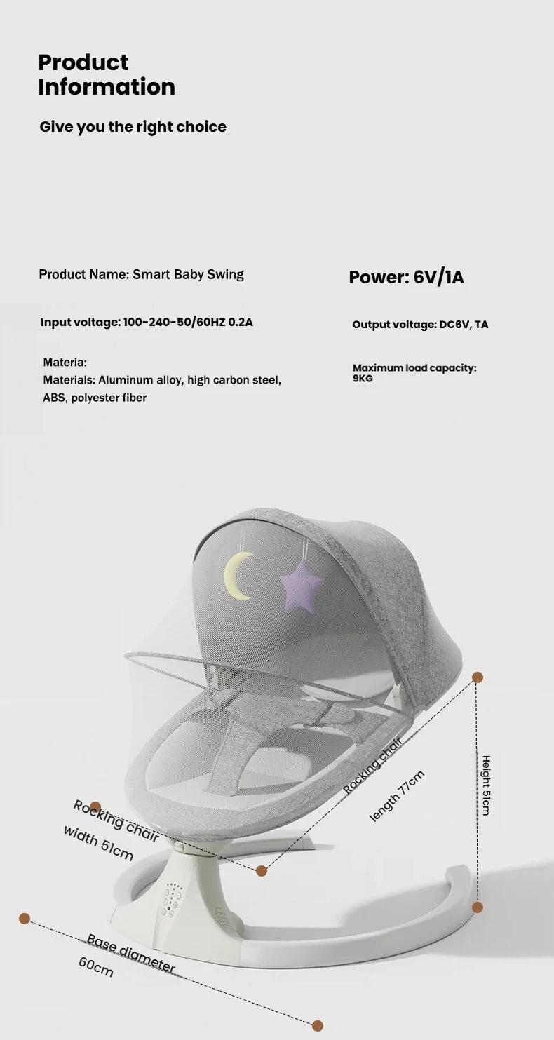 Berceau électrique pour bébé, moustiquaire, musique Bluetooth, chaise à bascule, télécommande multif