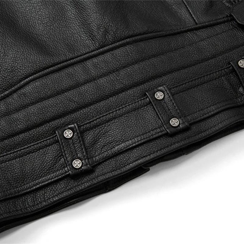 Veste de motard en cuir naturel pour homme, couche supérieure, cuir de vachette, rétro, pierre tremp