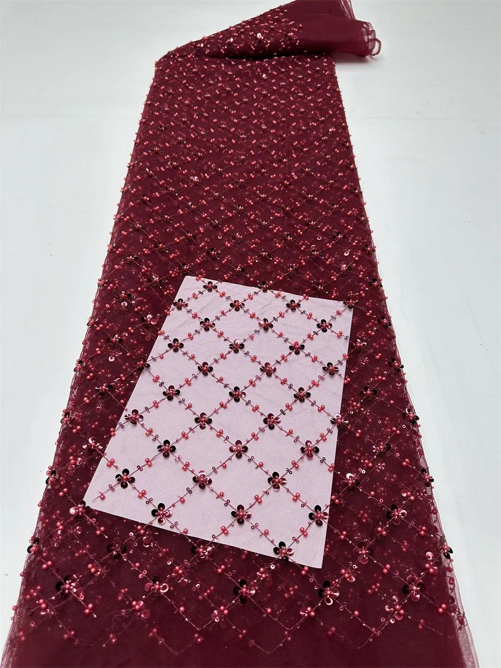 Tissu en dentelle de tulle africain doré 2026, tissu en filet français à sequins, broderie avec perl