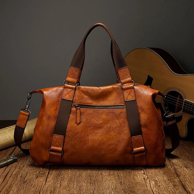 Sac de Voyage en Cuir de Vache group pour Homme, Bagage Vintage, Polochon, Durable, -du-- end, Grand