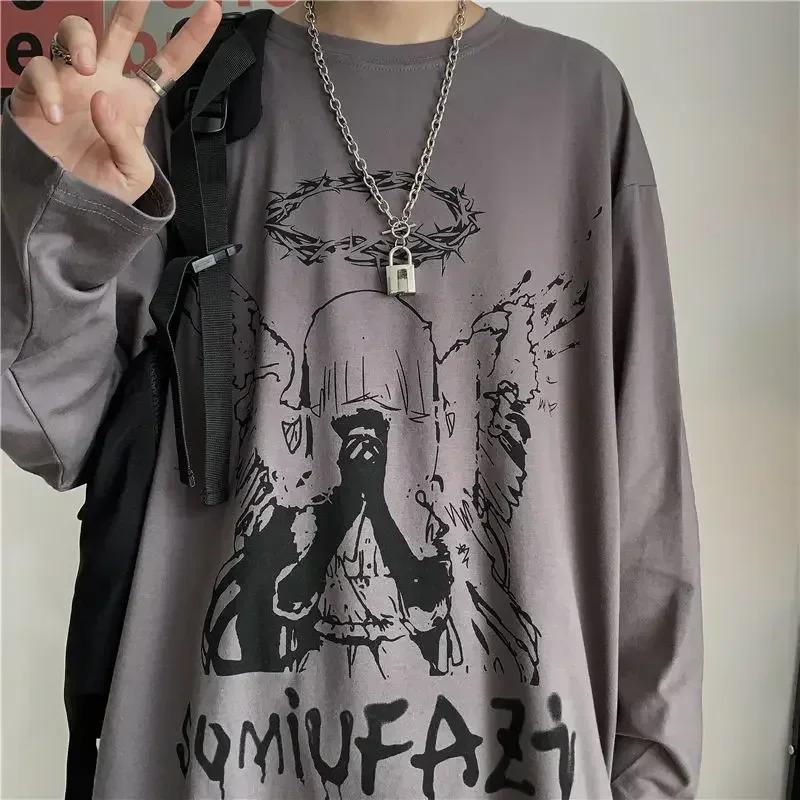 T-shirt pour hommes automne Y2k T-shirt Streetwear surdimensionné à manches longues Anime T-shirt Ha