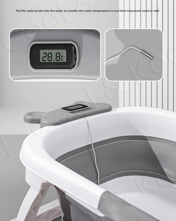 Baignoire pliable en silicone pour bébé avec capteur de température, antidérapante et portable