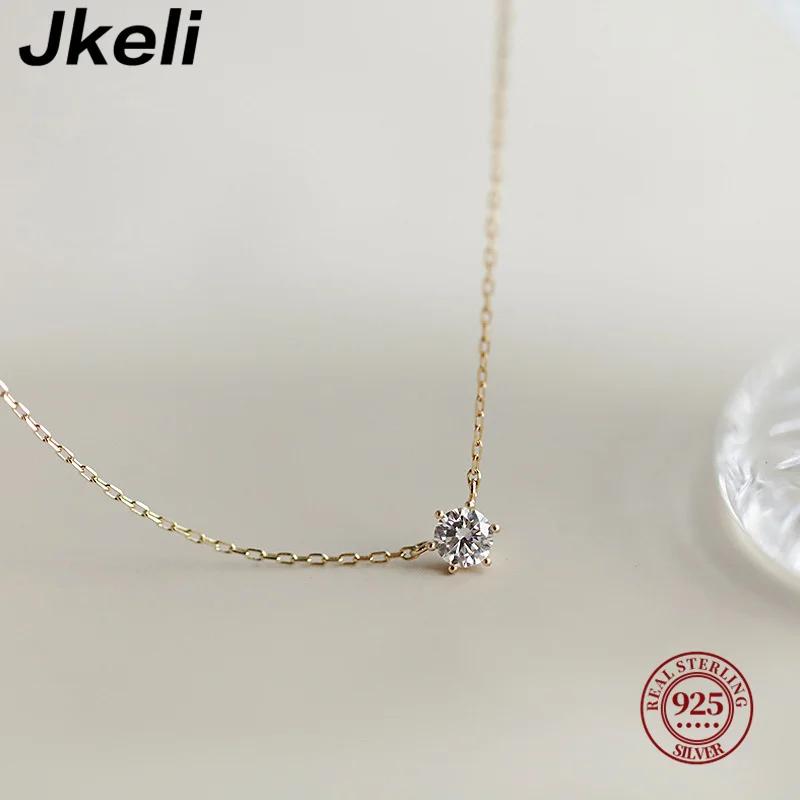 Jkeli – collier en argent Sterling 925 plaqué or 18 carats, chaîne de clavicule en Zircon scintillan