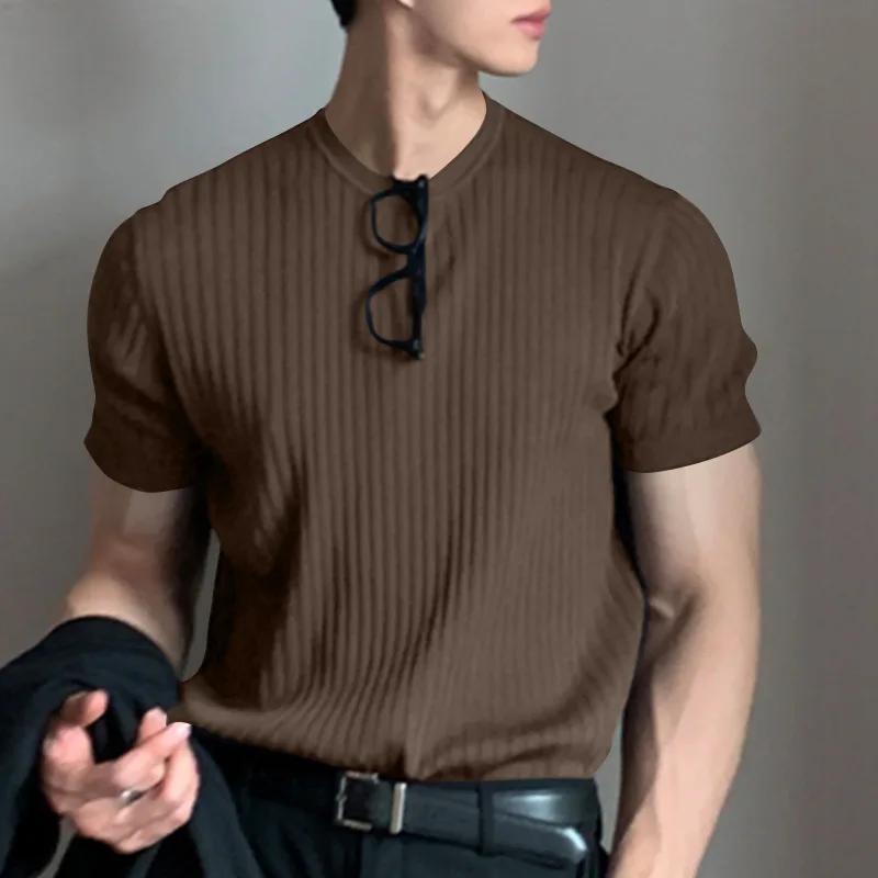Vêtements d'été pour hommes, t-shirt de luxe léger, loisirs, manches longues, col rond, drapé, coule