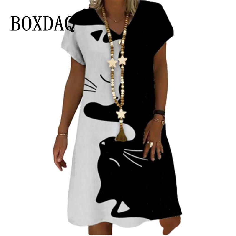Robe d'été à imprimé chat 3D pour femmes, robe d'été créative pour dames, robe de plage d'été décont