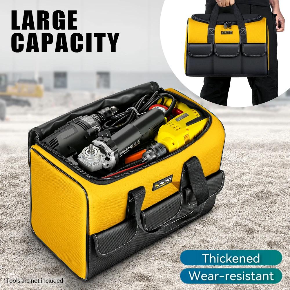 Sac à outils de 17 pouces, grand sac à outils avec 6 poches extérieures, sac à outils pour électrici
