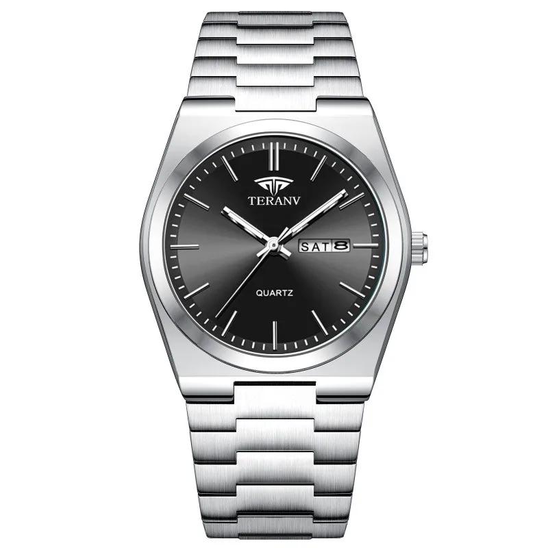 Montre pour hommes, montre à quartz de mode avec calendrier mince en acier inoxydable