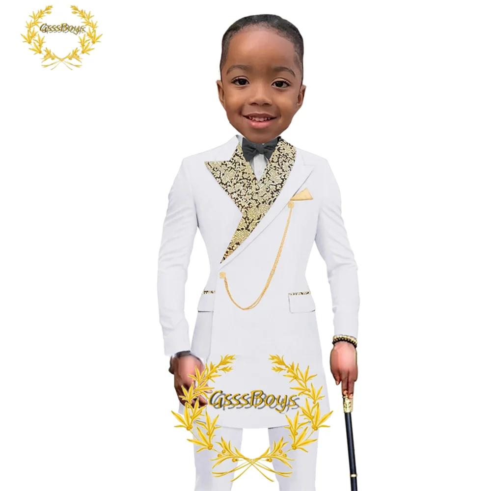Veste et pantalon de style africain pour garçons, blazer long imbibé pour enfants, smoking de fête d