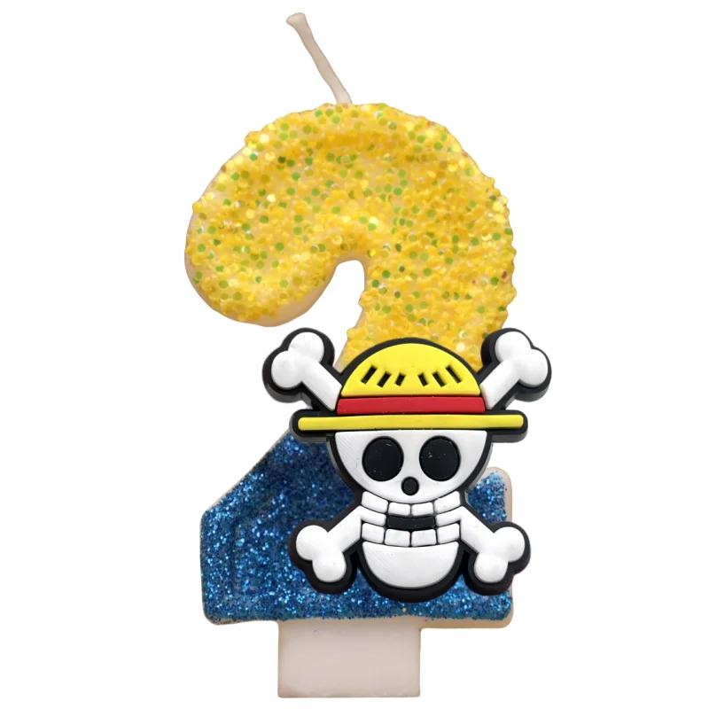 Bougies à thème une pièce, dessin animé 0-9 chiffres, figurine de gâteau, singe D.Luffy, décoration
