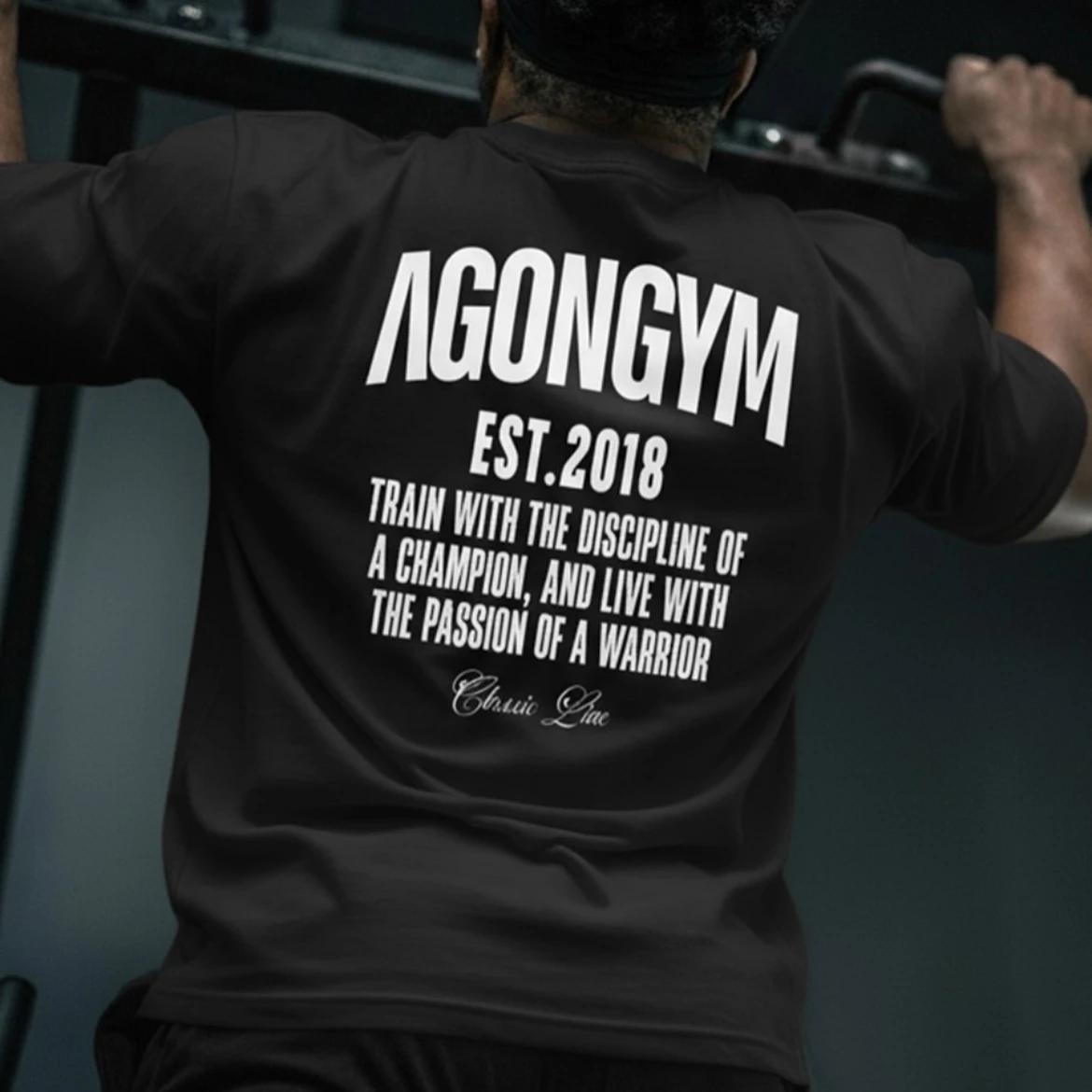 AGONGYM nouvelle tendance de la mode hommes T-shirt sport coton manches courtes chemises amples musc