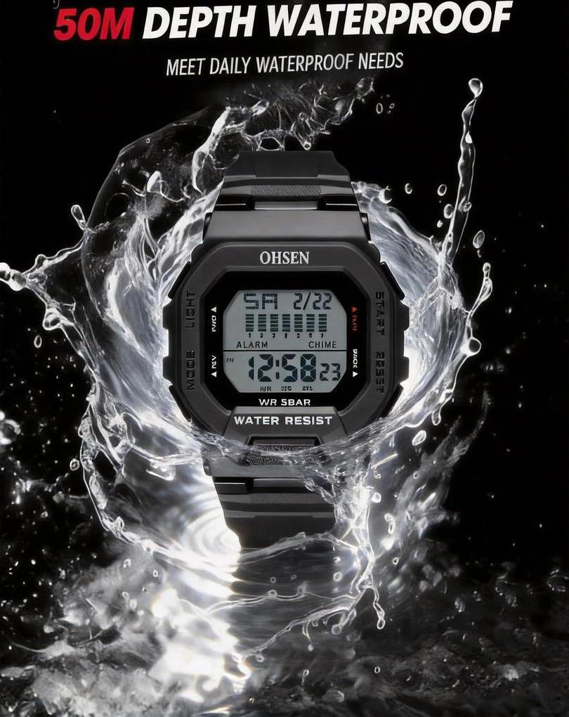 Mode OHSEN Hombre mâle montres numériques 5ATM plongée homme hommes sport vert montres horloges à ma