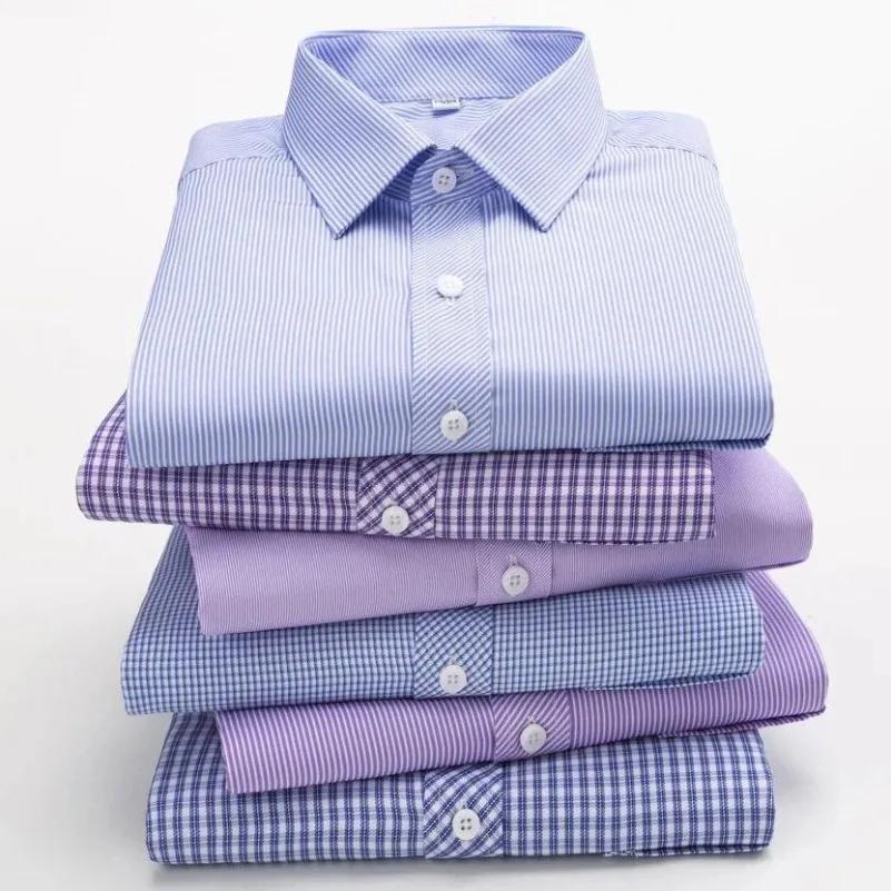 Chemises décontractées pour hommes, violet bleu, coton, coupe classique, manches longues, à carreaux