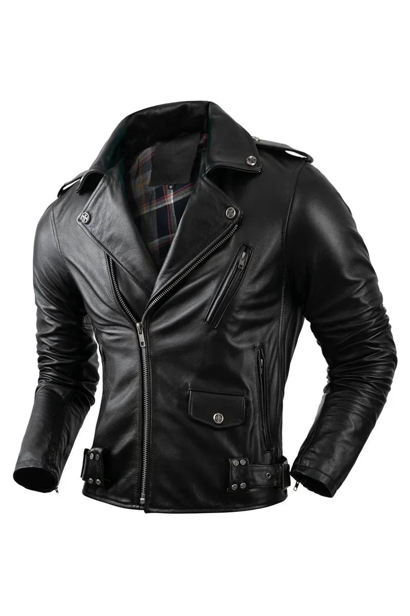 Veste en cuir de vachette véritable pour hommes, manteau de motard, vêtements d'équitation, mode aut