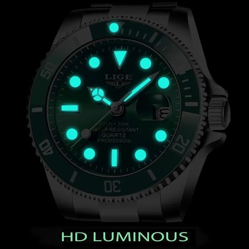 LIGE-Montre de plongée étanche pour homme, montre-bracelet à quartz, horloge de date, montres de spo