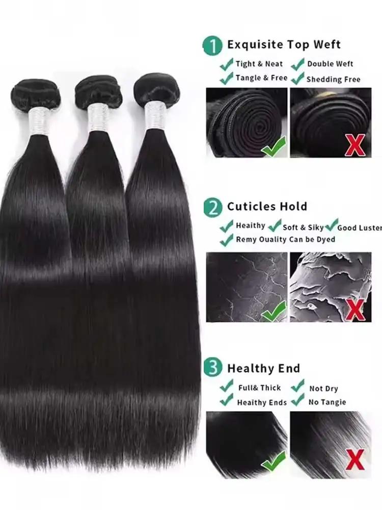 Lots de 1/3/4 mèches de cheveux brésiliens lisses 12A, cheveux humains vierges non traités, couleur