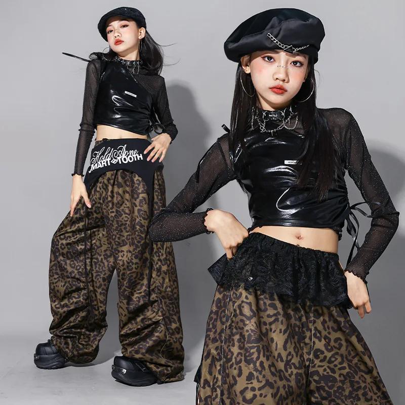 Vêtements K-pop pour filles, haut court en maille, pantalon camouflage, costumes hip hop, streetwear