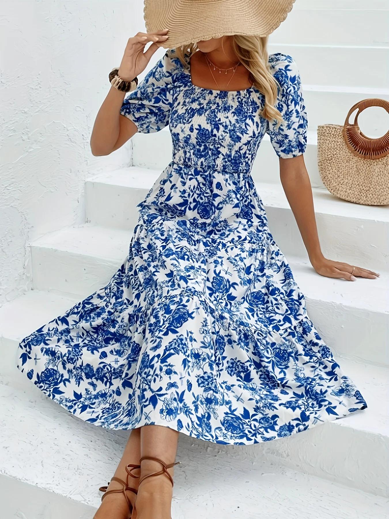 Robe longue à imprimé Floral, Direction élégante, avec col, robe Maxi à imprimé Floral, mode femme,