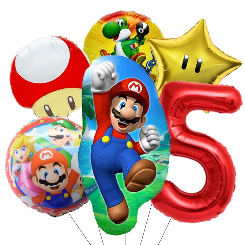 6 ballons en aluminium à thème Super Frères de dessin animé, ballons numériques de 32 pouces, pour l