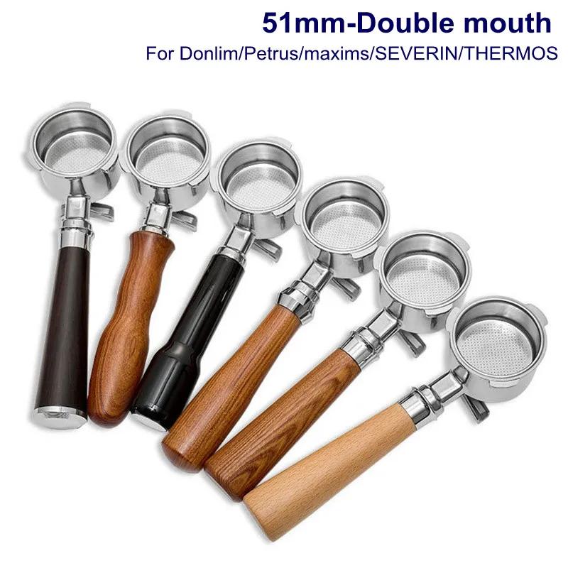 Porte-filtre à café en acier inoxydable, 51mm, 2 becs, 3 oreilles, pour accessoire de Machine à expr