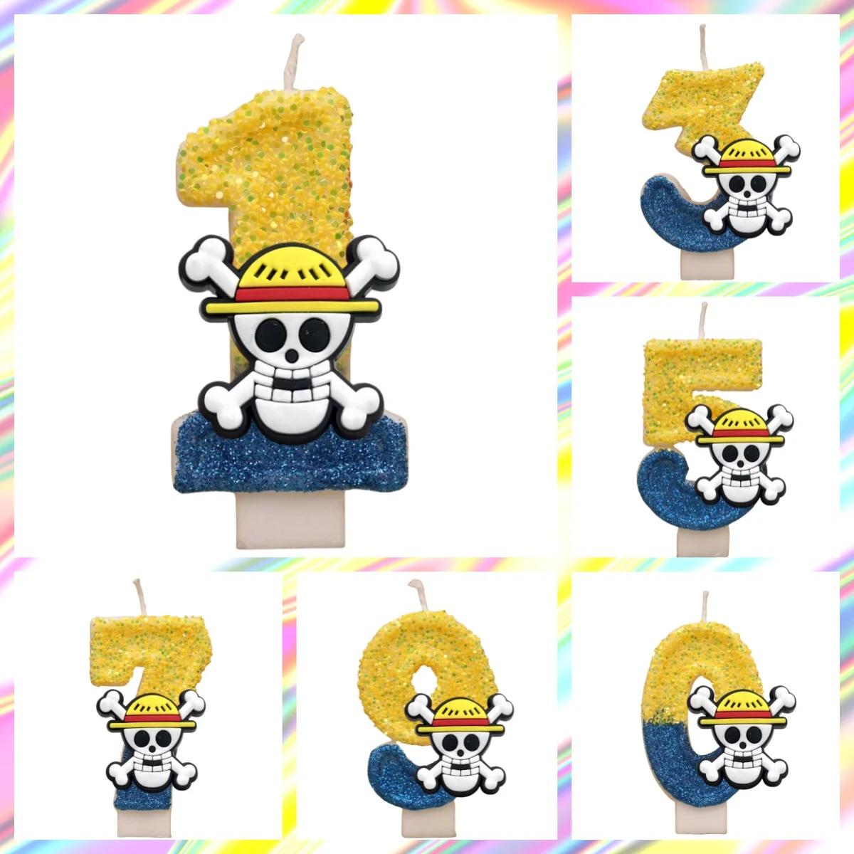 Bougies à thème une pièce, dessin animé 0-9 chiffres, figurine de gâteau, singe D.Luffy, décoration