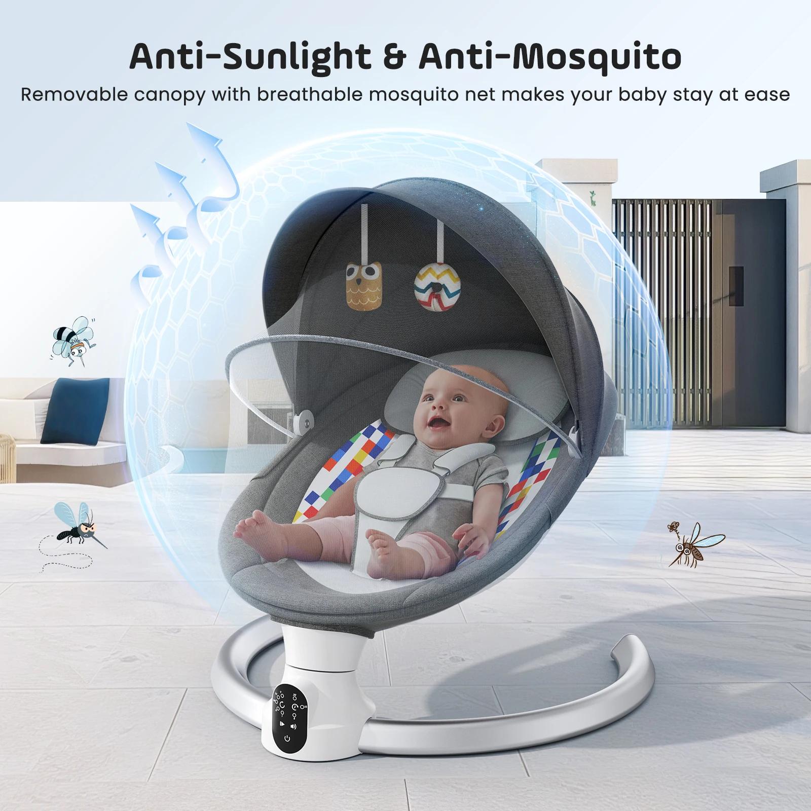 Balançoire bébé, chaise bébé électrique 5 vitesses avec minuterie et 14 musique, chaise bébé électri