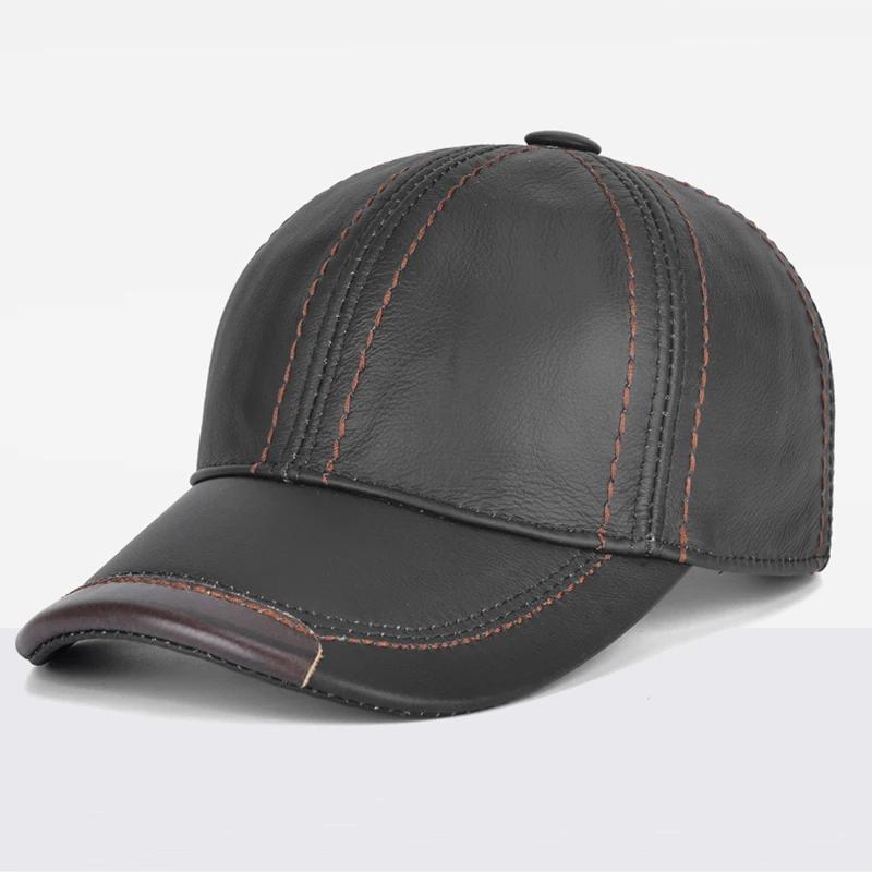 Hommes véritable cuir de vachette Earlap casquettes mâle automne hiver 100% véritable cuir de vache