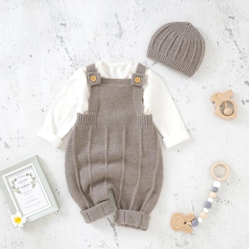 Barboteuse avec chapeau pour bébé garçon et fille, combinaison à bretelles, ensemble de tenues à la