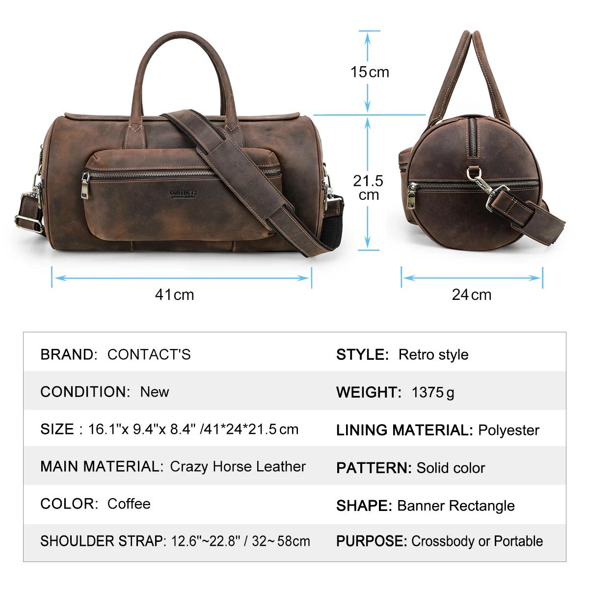 CONTACT'S-Sac à bagages fourre-tout en cuir véritable pour homme, sac de voyage pour homme, sac à ba