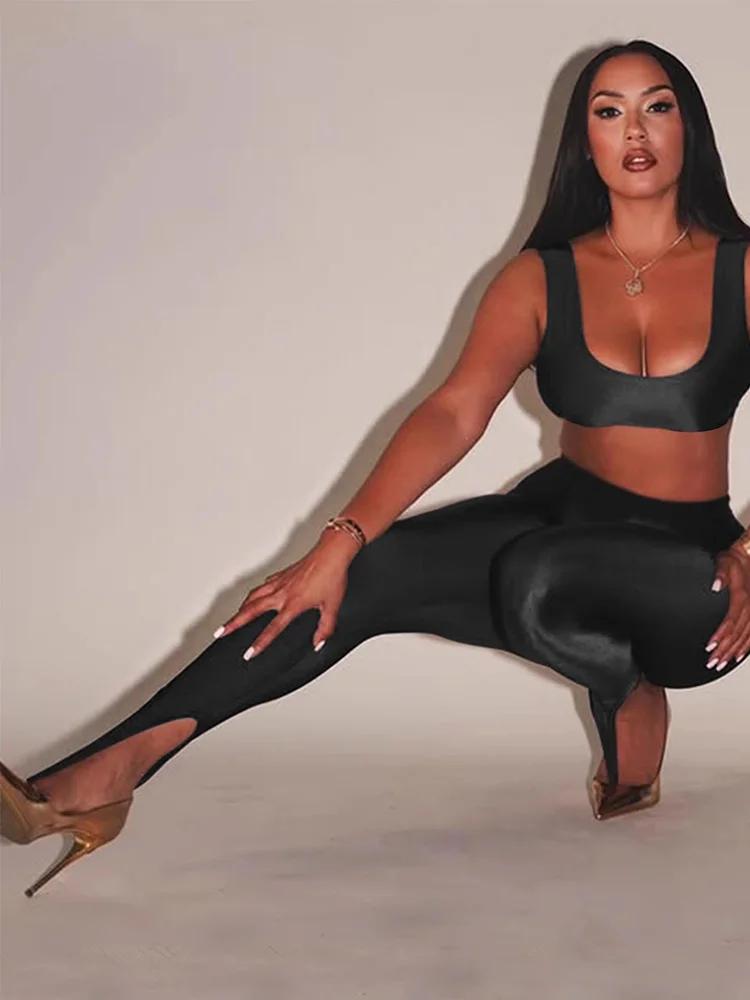 Mode coréenne taille haute noir maigre Y2K femmes pantalon paillettes décontracté Club Leggings long