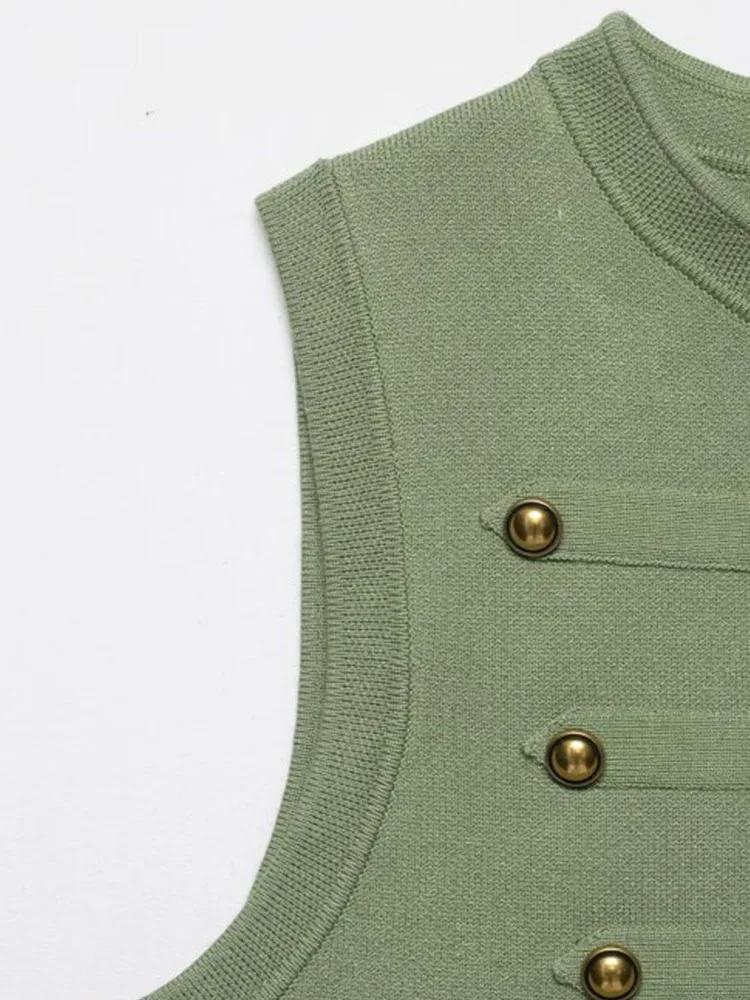 Débardeurs en tricot pour femmes, camisoles, été 2026, col rond, boutons, couleur unie, sans manches