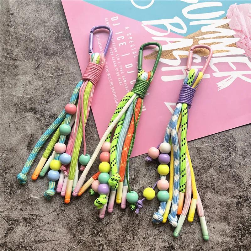 Porte-clés coloré avec perles, breloques pour sacs, tressé, pour voiture ou téléphone, petit et frai